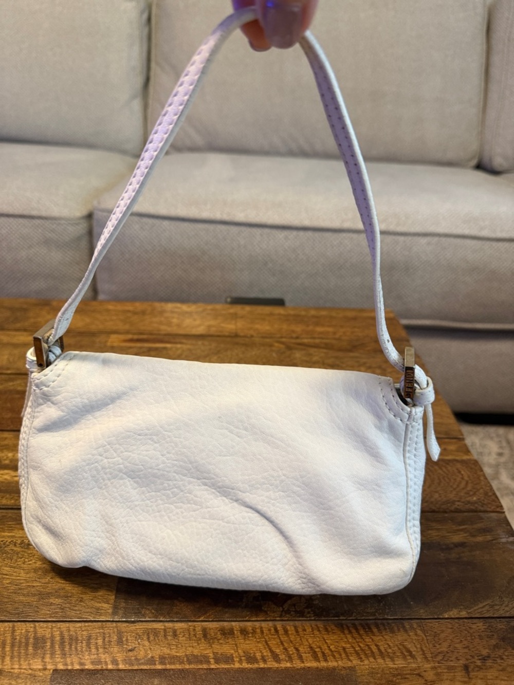 Fendi White Baguette Leather Shoulder Bag Vintage Style - Picture 2 of 9